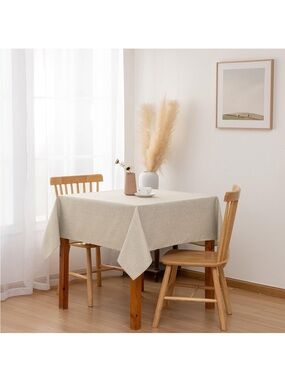 NEW Hiasan Beige Faux Linen Square Tablecloth 54” x 54”